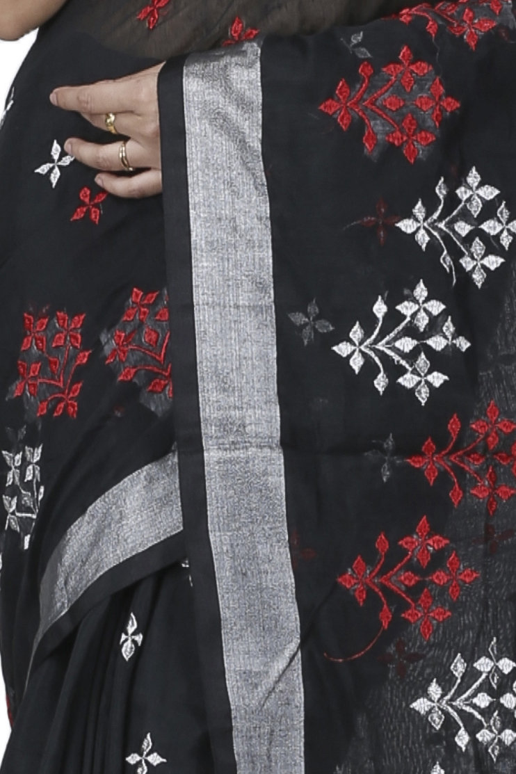 Black Blended Cotton Tamasi Hand Loom Saree (1209)